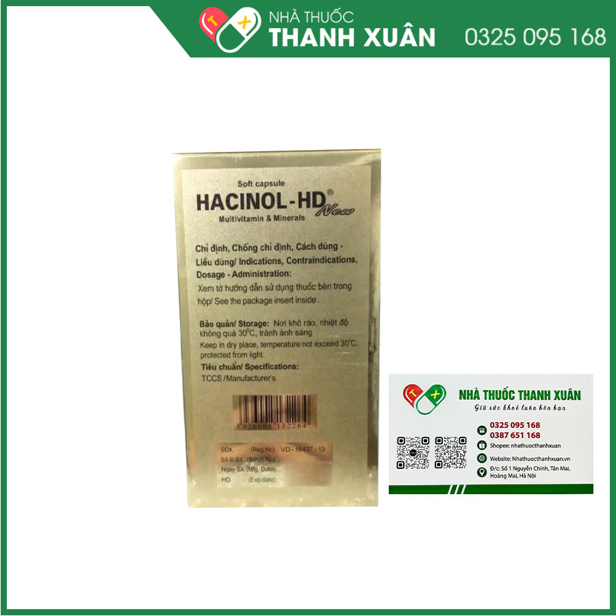 Hacinol-HD New bổ sung vitamin khoáng chất cho người suy nhược, thiếu máu, mệt mỏi, ăn kiêng